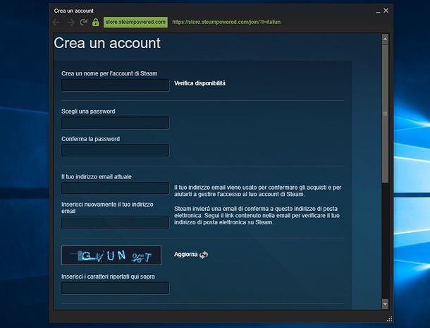 Registrazione Steam