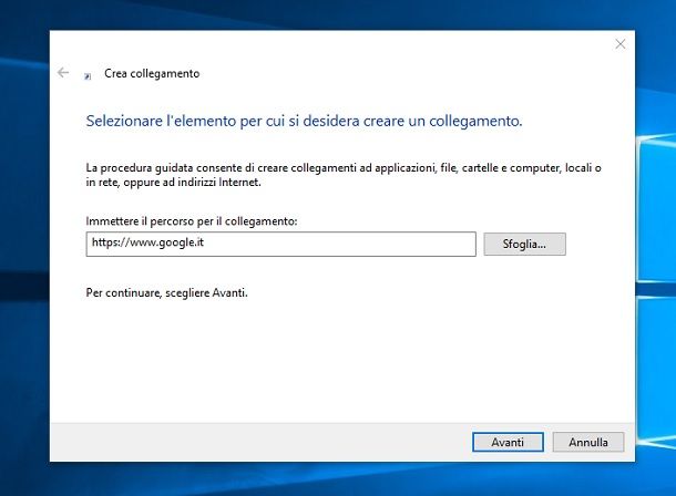 Mettere Google sul desktop di Windows 10