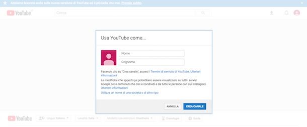 Nome canale YouTube