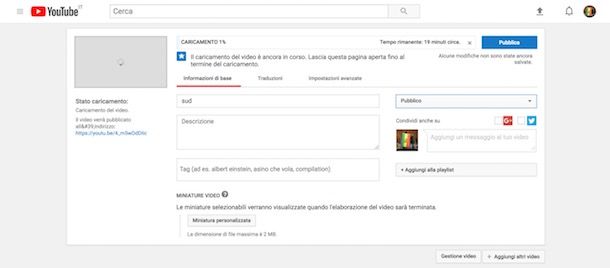 Caricare video YouTube