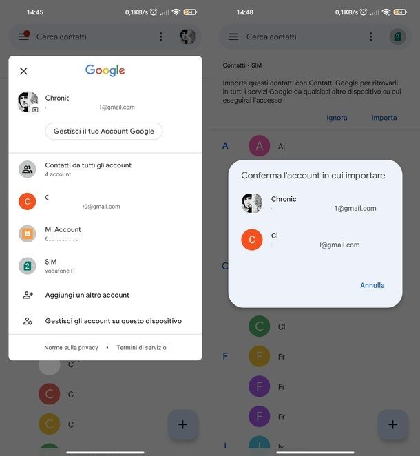 Salvare contatti SIM su Google Android