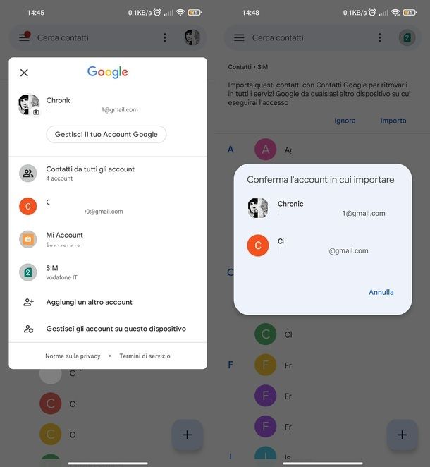 Salvare contatti SIM su Google Android