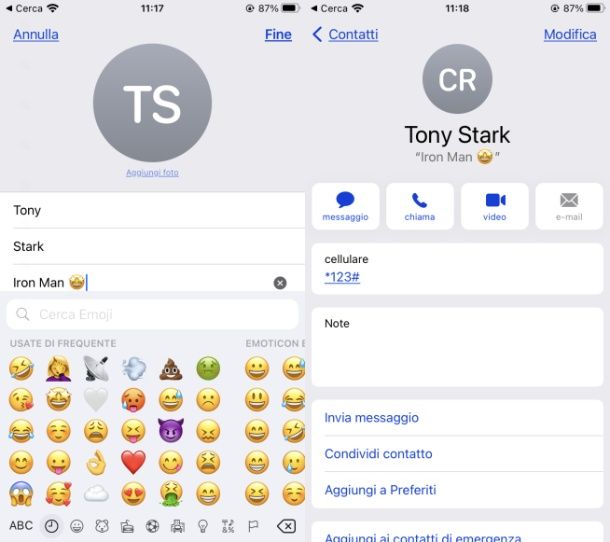 Mettere le faccine nella rubrica su iOS