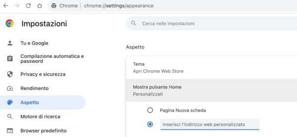 Impostare pagina iniziale su Chrome
