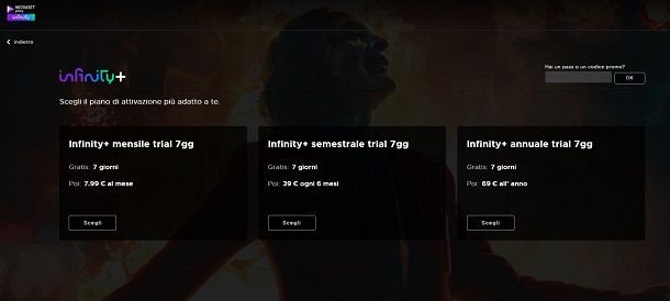 Come registrarsi a Infinity+