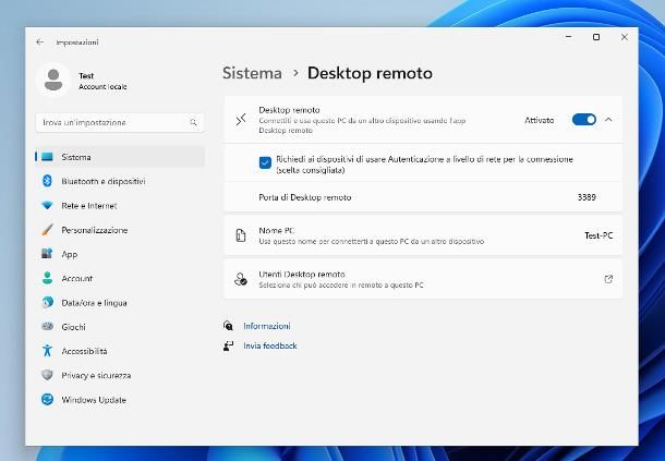 Connessione Desktop remoto (Windows)