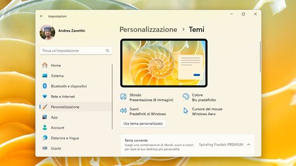 Applicare un tema su Windows 11
