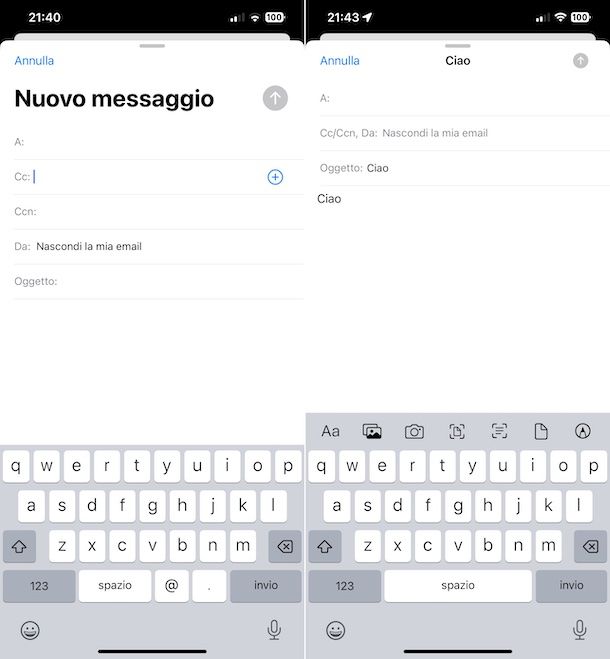 Nascondi la mia email iCloud