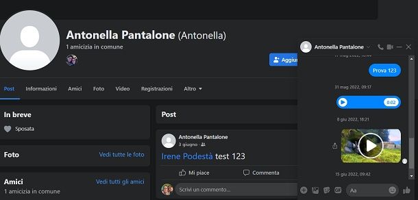 Facebook Messaggio
