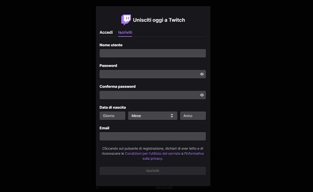 Come registrarsi a Twitch