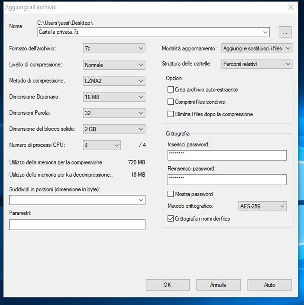 7-Zip - Creazione archivio compresso