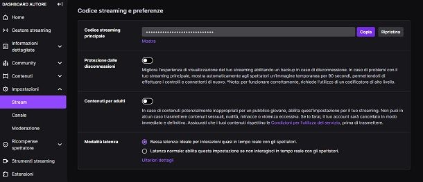 Codice streaming Twitch