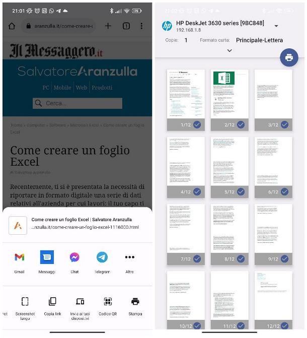 Come stampare una pagina Web dal cellulare