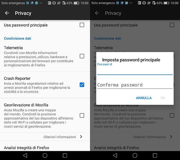Master password Firefox Android