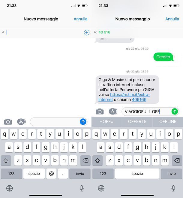 SMS per disattivare TIM in Viaggio Full