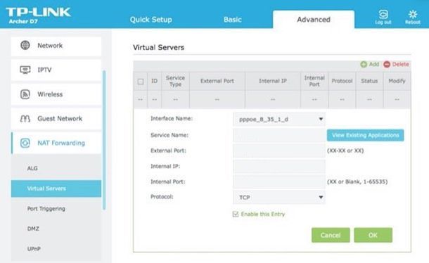 Configurazione porte router