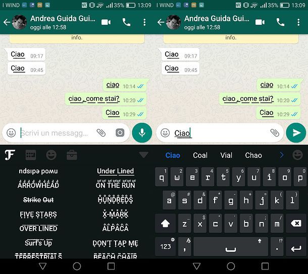 Come sottolineare su WhatsApp per Android