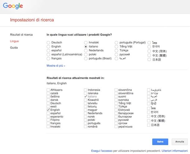 Come cambiare lingua su Google