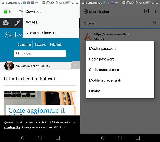 Password Firefox su smartphone