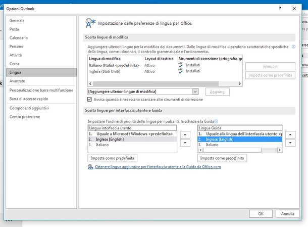 Come cambiare lingua su Outlook per Windows
