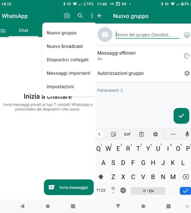 Creare gruppo WhatsApp