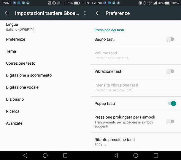 Come togliere vibrazione tastiera Gboard