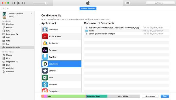 Condivisione file di iTunes