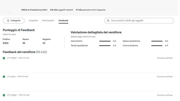 Controllare feedback venditore eBay