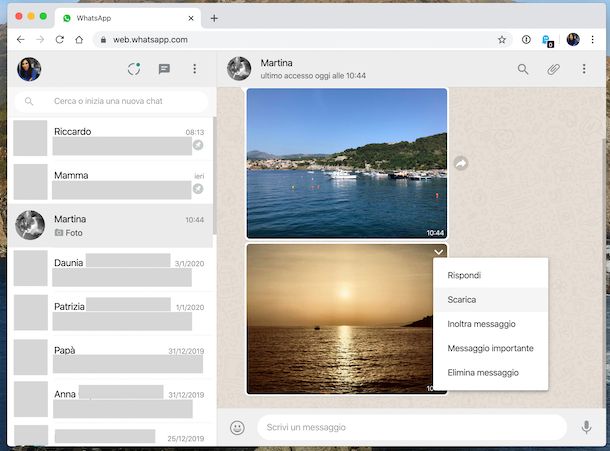 Scaricare immagini con WhatsApp Web