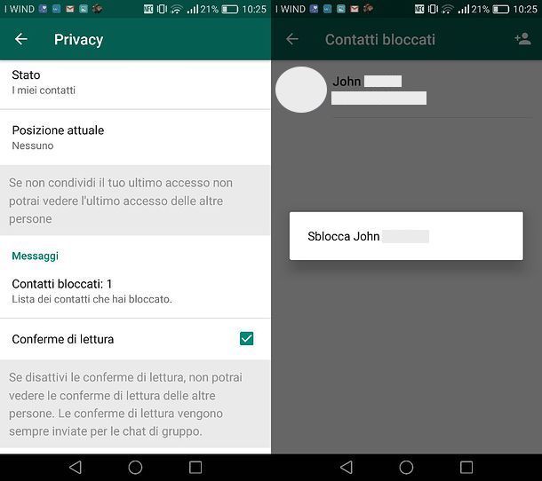 Come sbloccare contatti WhatsApp Android