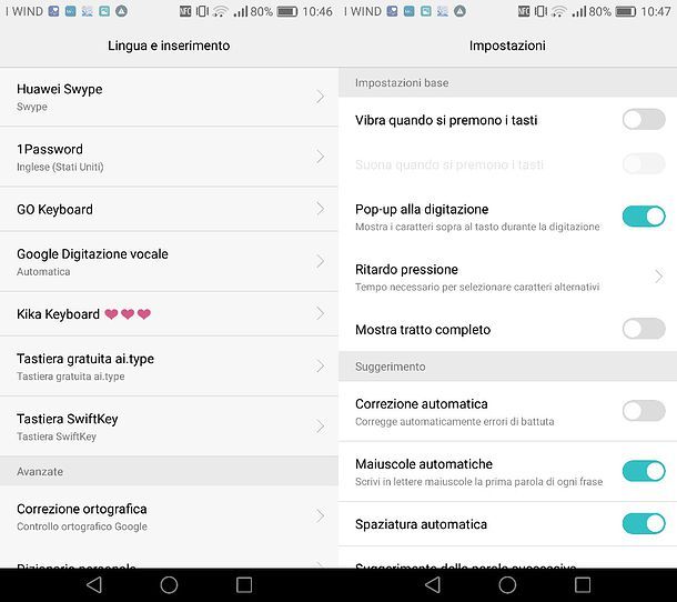 Come togliere vibrazione tastiera Huawei Swype