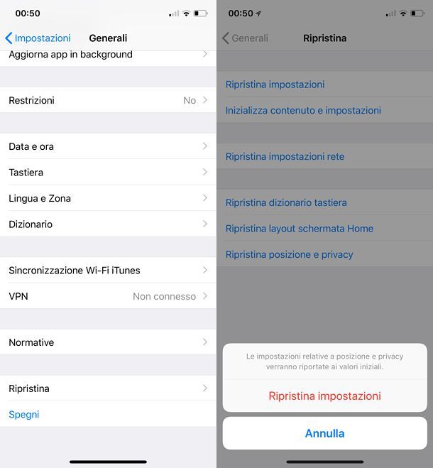 Ripristinare autorizzazioni iPhone