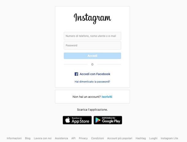 Accesso Instagram da Web