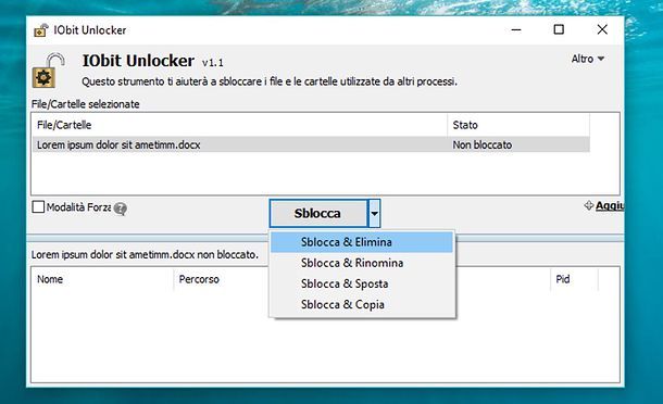 Come cancellare file bloccati
