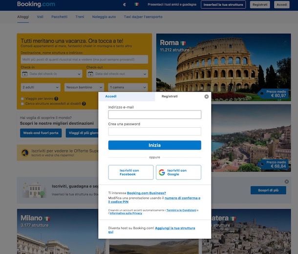 Come iscriversi a Booking