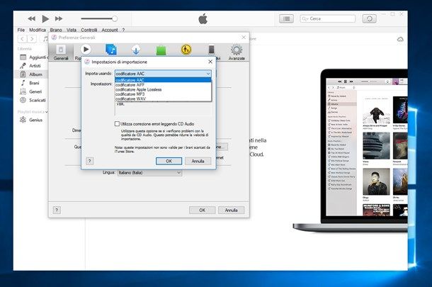 iTunes - Codifica ripping CD Audio