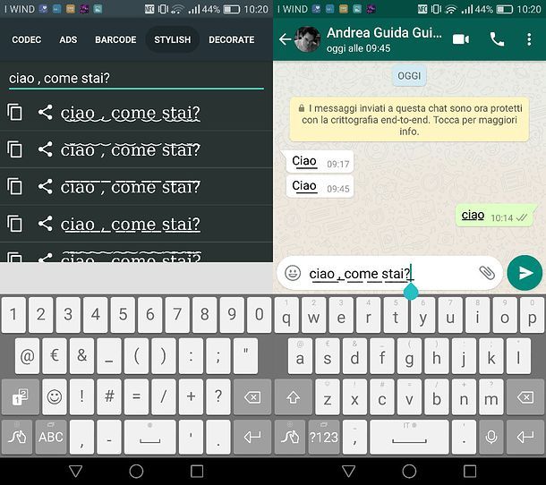 Come sottolineare su WhatsApp per Android