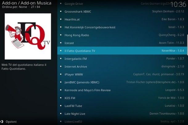 Kodi — sezione add-on