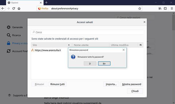 Cancellare password Firefox su PC