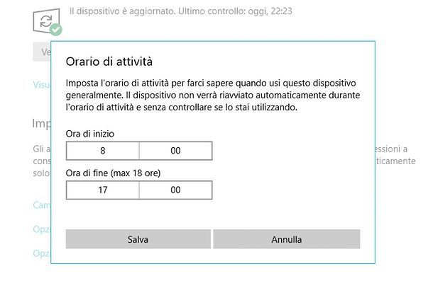 Cambio orario di attività Windows 10