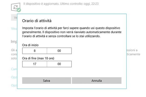 Cambio orario di attività Windows 10