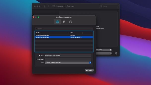 Aggiungi stampante macOS