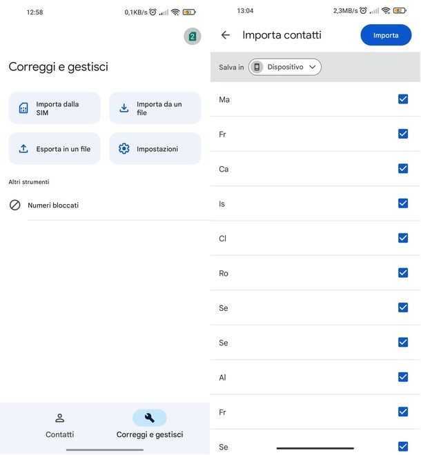 Contatti Google copia contatti su SIM