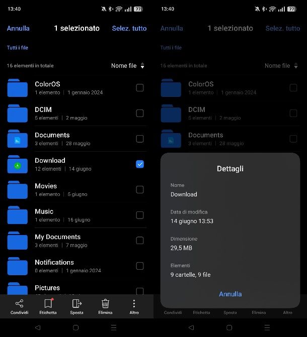 Come vedere dimensione delle cartelle su Android