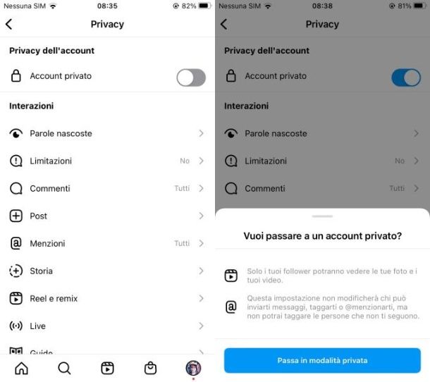 Mettere il profilo privato su Instagram su iPhone