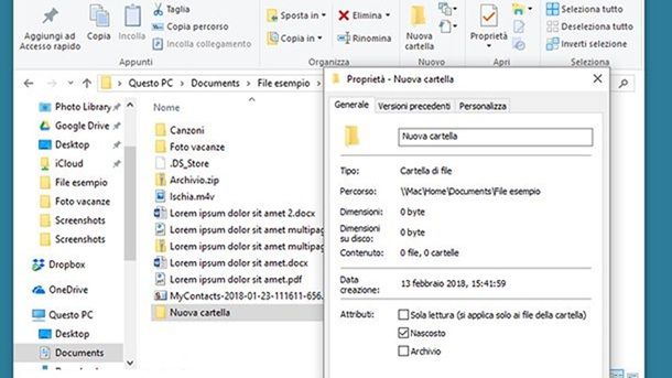 Nascondere cartella Windows 10