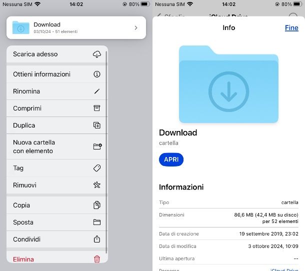 Come vedere dimensione delle cartelle su iPhone e iPad