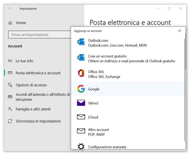 Sincronizzare account Google su Windows