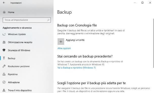 Come eseguire un backup dei dati
