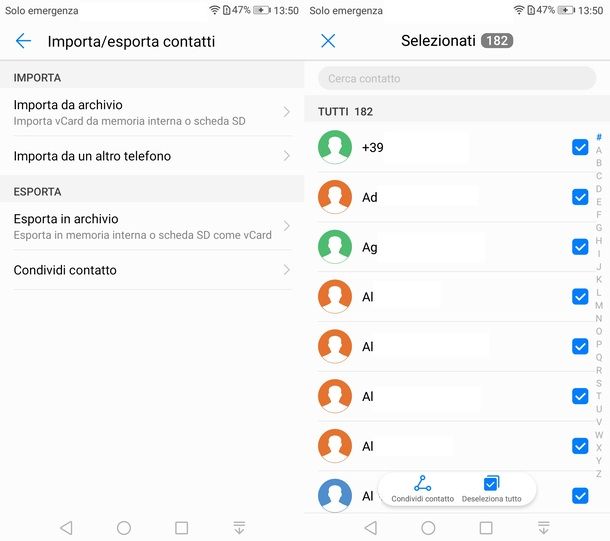 Esportare contatti HUAWEI